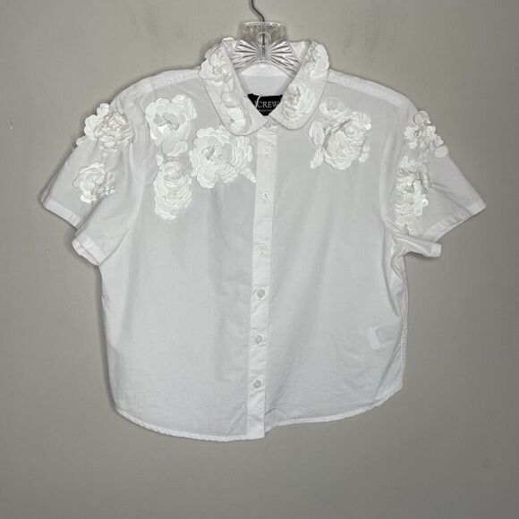 J.CREW Collection Top Women 4 Floral Appliques Button Up NEW Cropped White CC241 - Picture 5 of 16